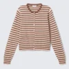 Fine Knitted Cotton Cardigan – Brown Stripe Fine Knitted Cotton Cardigan – Brown Stripe