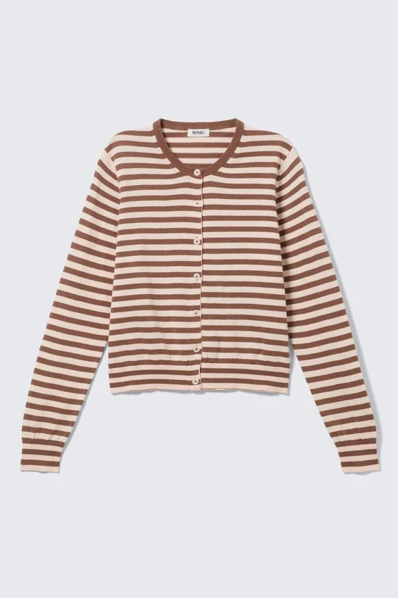 Fine Knitted Cotton Cardigan – Brown Stripe Fine Knitted Cotton Cardigan – Brown Stripe