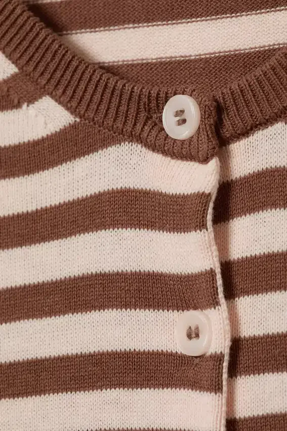 Fine Knitted Cotton Cardigan – Brown Stripe Fine Knitted Cotton Cardigan – Brown Stripe