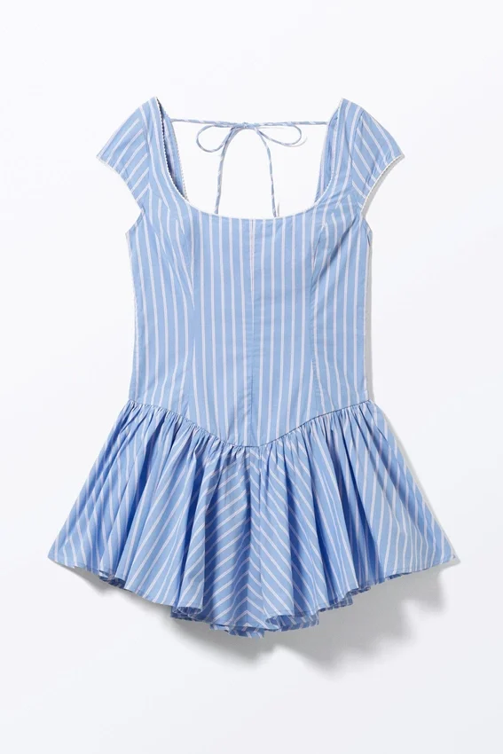 Fit and Flare Mini Dress – Striped Blue & Pink Fit and Flare Mini Dress – Striped Blue & Pink