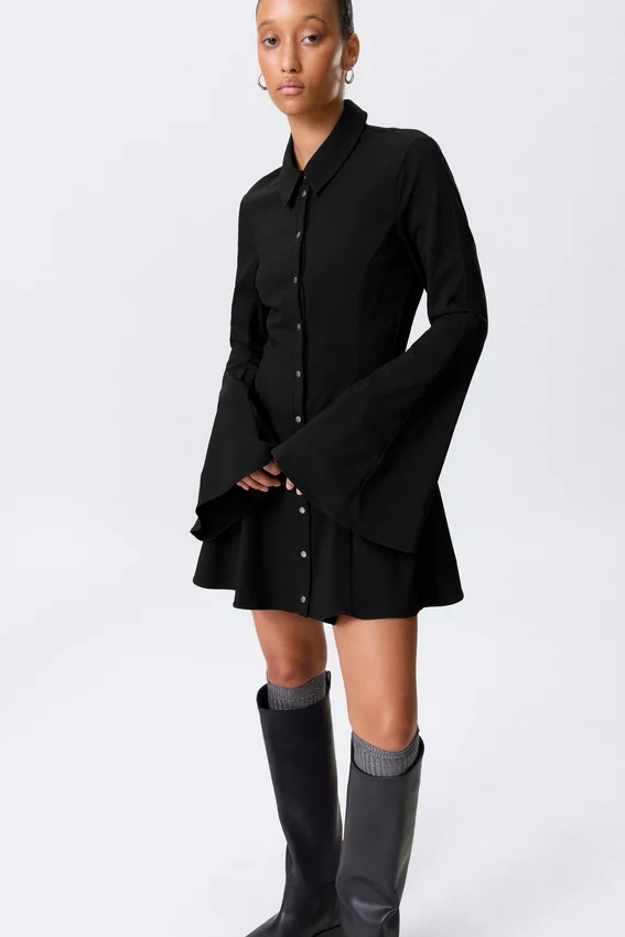Fit-And-Flare Mini Shirt Dress – Black Fit-And-Flare Mini Shirt Dress – Black