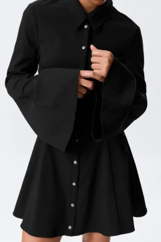 Fit-And-Flare Mini Shirt Dress – Black