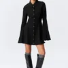 Fit-And-Flare Mini Shirt Dress – Black Fit-And-Flare Mini Shirt Dress – Black