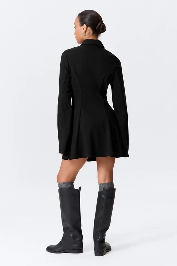 Fit-And-Flare Mini Shirt Dress – Black Fit-And-Flare Mini Shirt Dress – Black