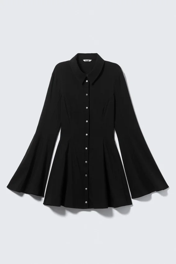 Fit-And-Flare Mini Shirt Dress – Black Fit-And-Flare Mini Shirt Dress – Black