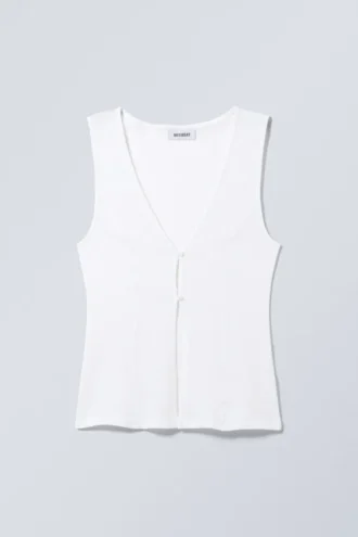 Fitted Button Vest Top – White