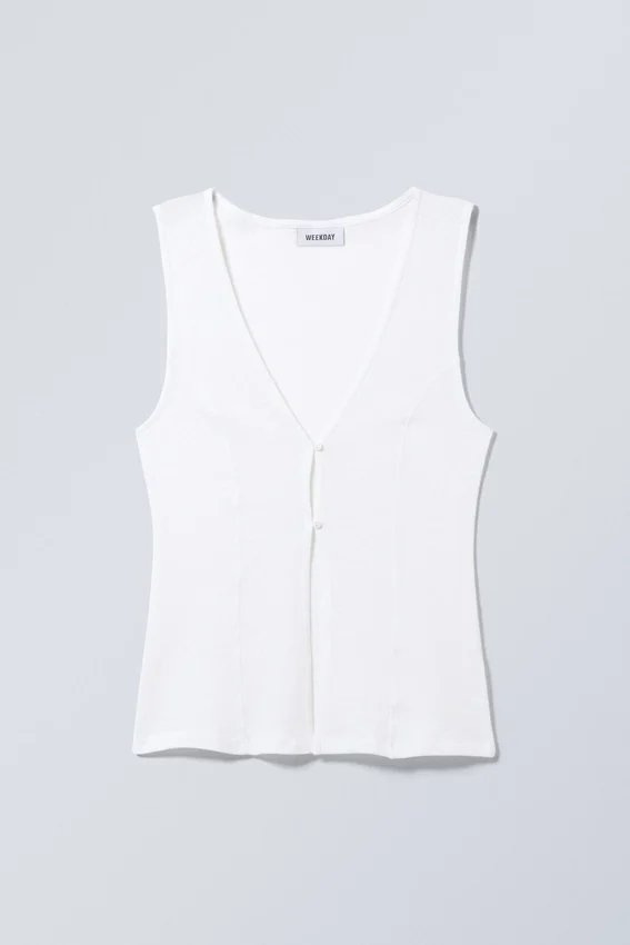 Fitted Button Vest Top – White Fitted Button Vest Top – White