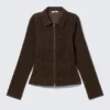 Fitted Corduroy Zip-Up Jacket – Brown Corduroy Fitted Corduroy Zip-Up Jacket – Brown Corduroy