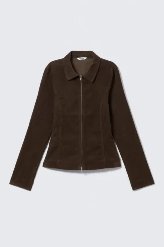 Fitted Corduroy Zip-Up Jacket – Brown Corduroy