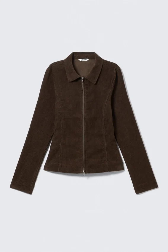 Fitted Corduroy Zip-Up Jacket – Brown Corduroy Fitted Corduroy Zip-Up Jacket – Brown Corduroy
