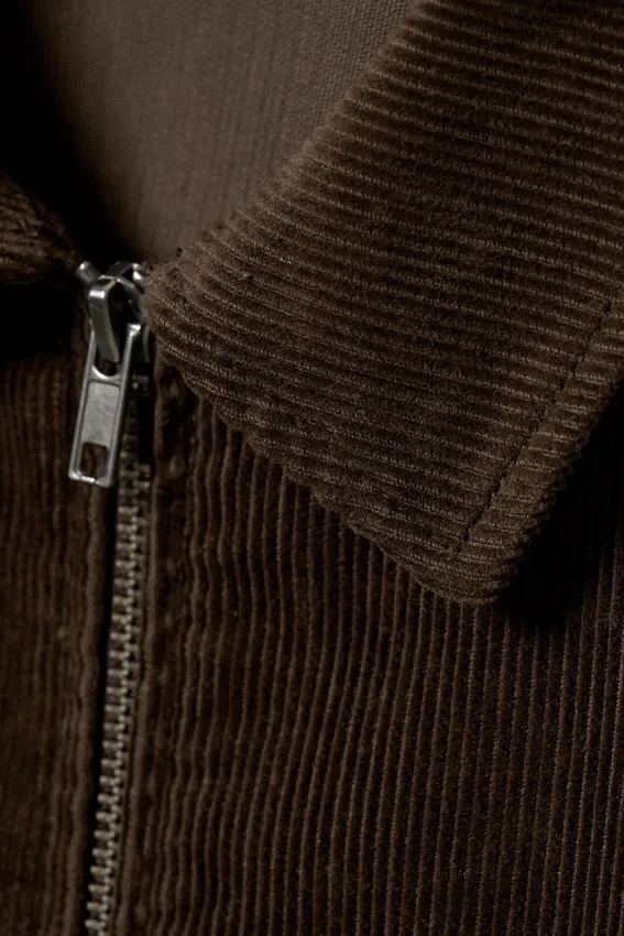 Fitted Corduroy Zip-Up Jacket – Brown Corduroy Fitted Corduroy Zip-Up Jacket – Brown Corduroy
