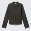 Fitted Corduroy Zip-Up Jacket – Striped Dark Grey Fitted Corduroy Zip-Up Jacket – Striped Dark Grey