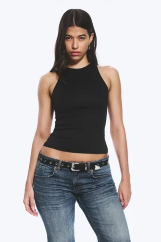 Fitted Cotton Jersey Tank Top – Black