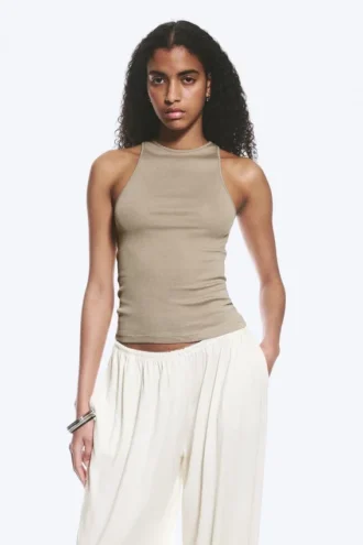Fitted Cotton Jersey Tank Top – Light Mole