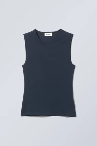 Fitted Cotton Tank Top – Dark Blue