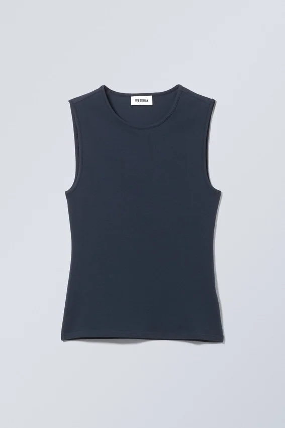 Fitted Cotton Tank Top – Dark Blue Fitted Cotton Tank Top – Dark Blue