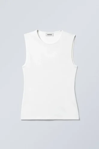 Fitted Cotton Tank Top – White