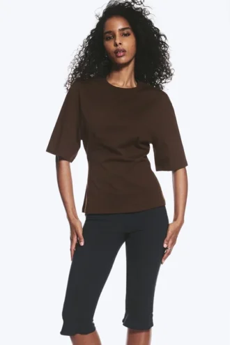 Fitted Dart Detail T-Shirt – Dark Brown