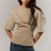 Fitted Dart Detail T-Shirt – Light Khaki Green