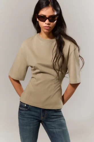 Fitted Dart Detail T-Shirt – Light Khaki Green