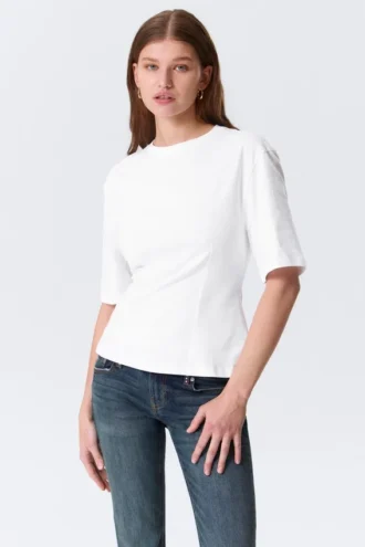 Fitted Dart Detail T-Shirt – White