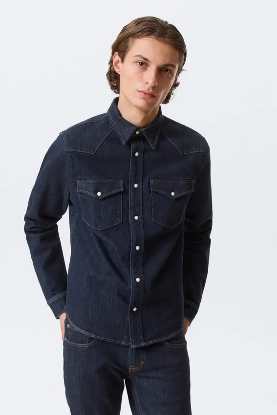 Fitted Denim Shirt – Blue Rinse – Dark Blue Fitted Denim Shirt – Blue Rinse – Dark Blue