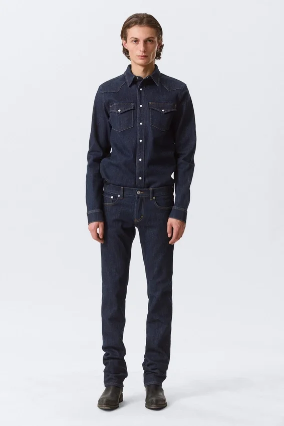 Fitted Denim Shirt – Blue Rinse – Dark Blue Fitted Denim Shirt – Blue Rinse – Dark Blue