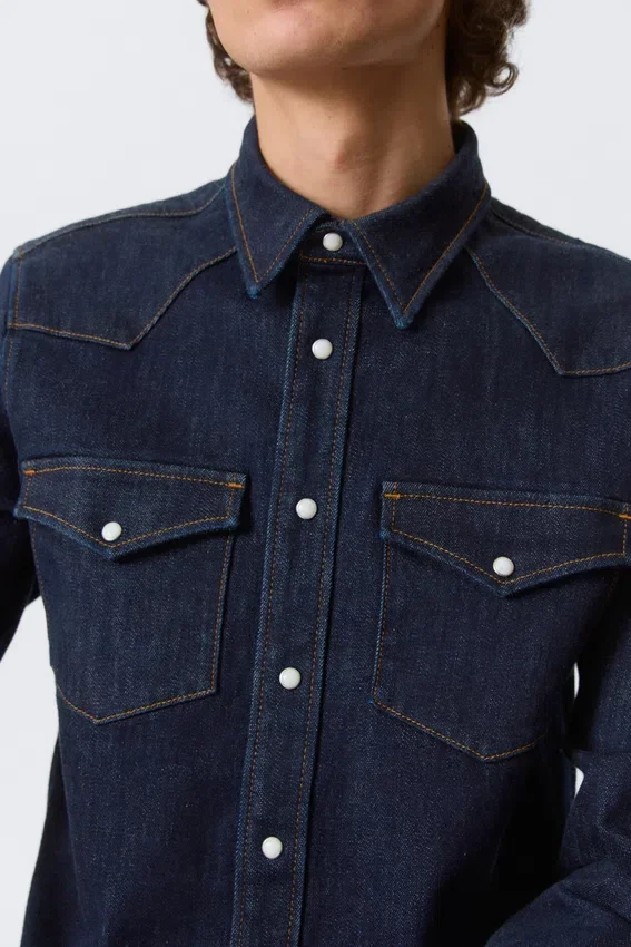 Fitted Denim Shirt – Blue Rinse – Dark Blue Fitted Denim Shirt – Blue Rinse – Dark Blue