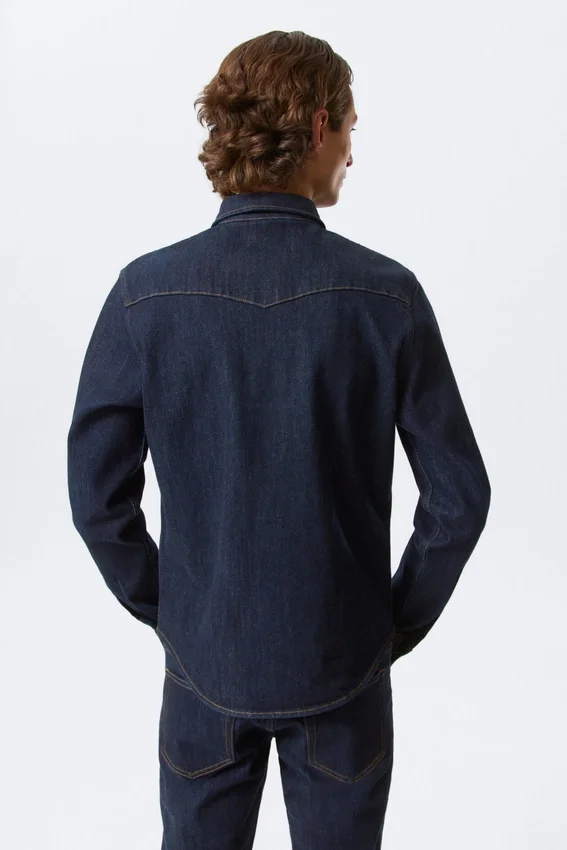 Fitted Denim Shirt – Blue Rinse – Dark Blue Fitted Denim Shirt – Blue Rinse – Dark Blue