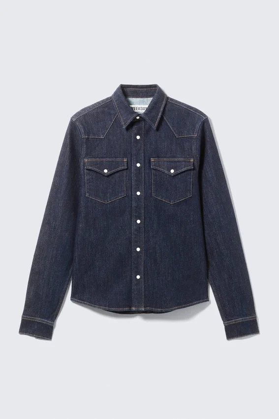 Fitted Denim Shirt – Blue Rinse – Dark Blue Fitted Denim Shirt – Blue Rinse – Dark Blue