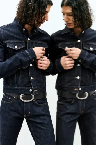 Fitted Denim Trucker Jacket – Blue Rinse – Dark Blue