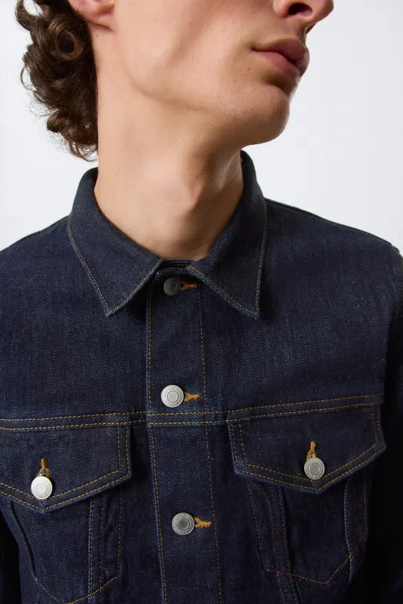 Fitted Denim Trucker Jacket – Blue Rinse – Dark Blue Fitted Denim Trucker Jacket – Blue Rinse – Dark Blue