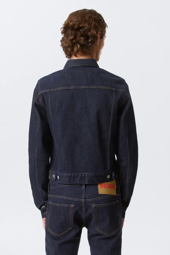 Fitted Denim Trucker Jacket – Blue Rinse – Dark Blue Fitted Denim Trucker Jacket – Blue Rinse – Dark Blue