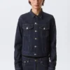 Fitted Denim Trucker Jacket – Blue Rinse – Dark Blue Fitted Denim Trucker Jacket – Blue Rinse – Dark Blue