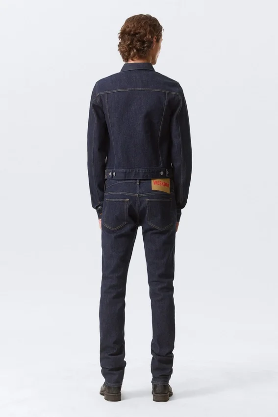 Fitted Denim Trucker Jacket – Blue Rinse – Dark Blue Fitted Denim Trucker Jacket – Blue Rinse – Dark Blue