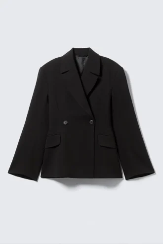 Fitted Double-Breasted Blazer – Black
