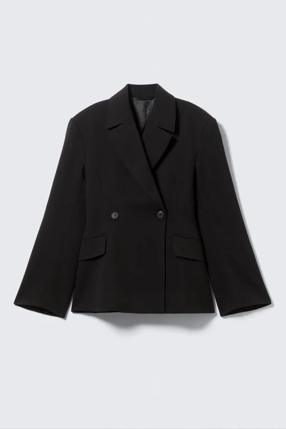 Fitted Double-Breasted Blazer – Black Fitted Double-Breasted Blazer – Black