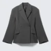 Fitted Double-Breasted Blazer – Dark Grey Melange Fitted Double-Breasted Blazer – Dark Grey Melange