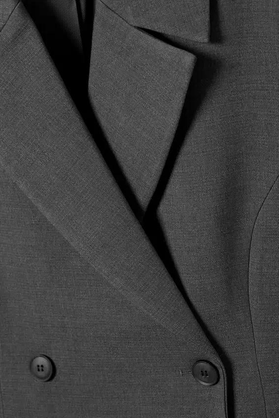 Fitted Double-Breasted Blazer – Dark Grey Melange Fitted Double-Breasted Blazer – Dark Grey Melange