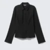 Fitted Long-Sleeved Cotton Shirt – Black Fitted Long-Sleeved Cotton Shirt – Black