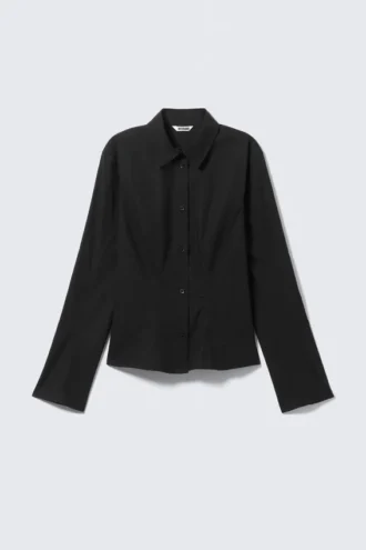 Fitted Long-Sleeved Cotton Shirt – Black