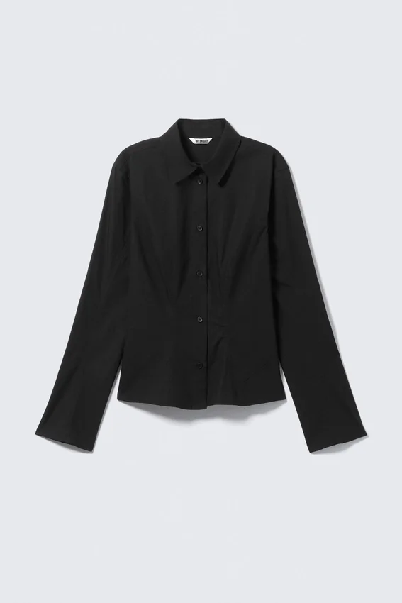 Fitted Long-Sleeved Cotton Shirt – Black Fitted Long-Sleeved Cotton Shirt – Black