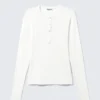 Fitted Long-Sleeved Henley Top – White Fitted Long-Sleeved Henley Top – White
