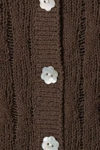 Fitted Long-Sleeved Knitted Cardigan – Dark Brown