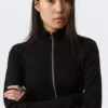 Fitted Long-Sleeved Mock-Neck Zip Top – Black Fitted Long-Sleeved Mock-Neck Zip Top – Black