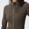 Fitted Long-Sleeved Mock-Neck Zip Top – Washed Dark Grey Fitted Long-Sleeved Mock-Neck Zip Top – Washed Dark Grey
