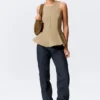 Fitted Nylon Peplum Top – Beige Fitted Nylon Peplum Top – Beige