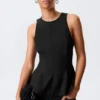 Fitted Nylon Peplum Top – Black Fitted Nylon Peplum Top – Black