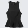 Fitted Nylon Peplum Top – Black Fitted Nylon Peplum Top – Black