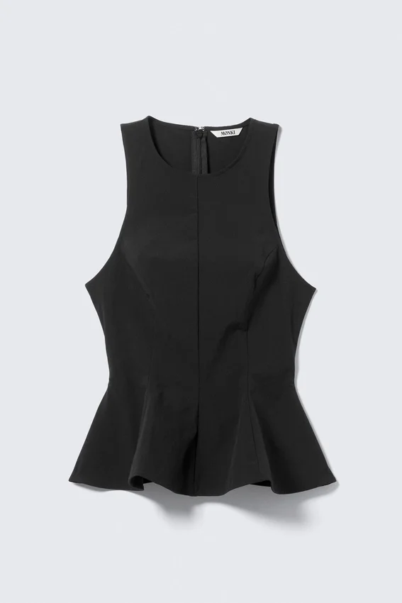 Fitted Nylon Peplum Top – Black Fitted Nylon Peplum Top – Black